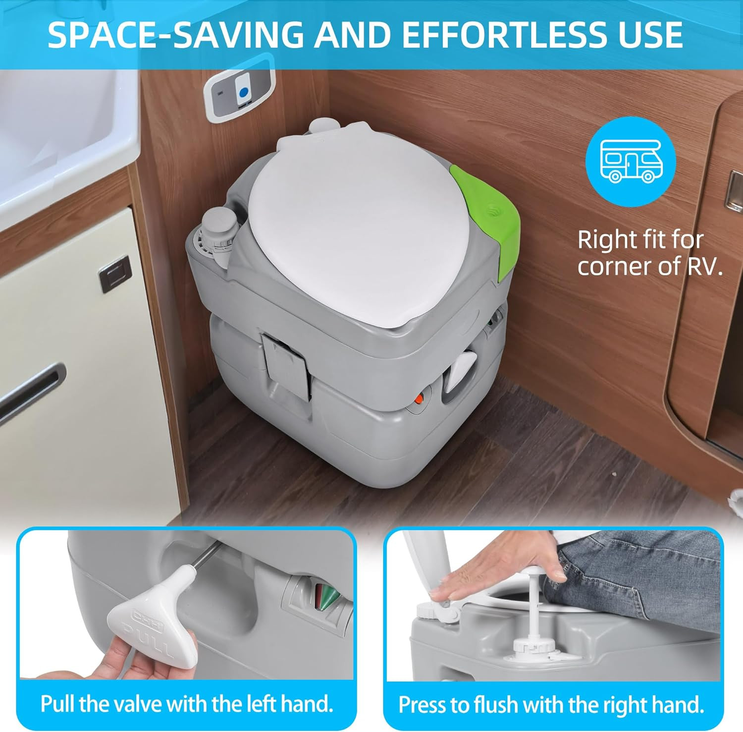 Portable Toilet Camping Porta Potty 5.8 Gallon with Diagonal Deepened and Enlarg