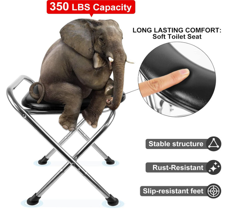 Inodoro portátil plegable acero 350 lb con asiento suave para camping y viajes