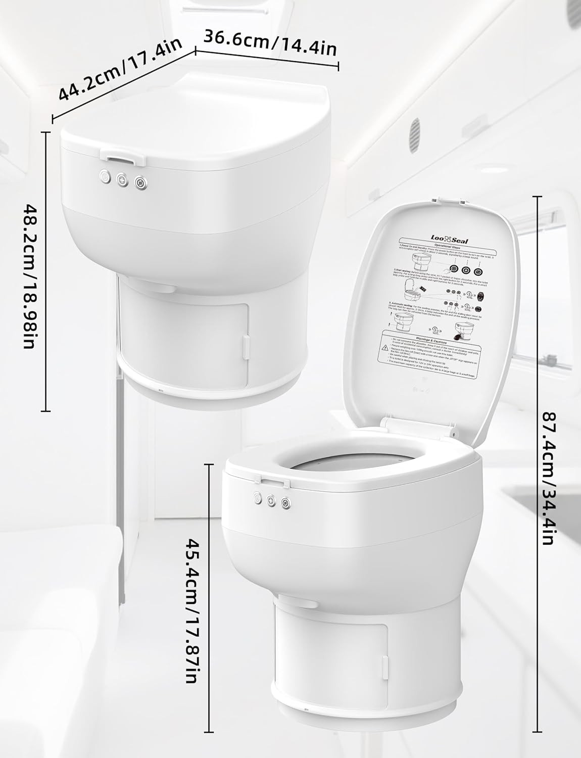 Waterless RV Toilet – Loo Seal R1808, Rechargeable & Easy to Use