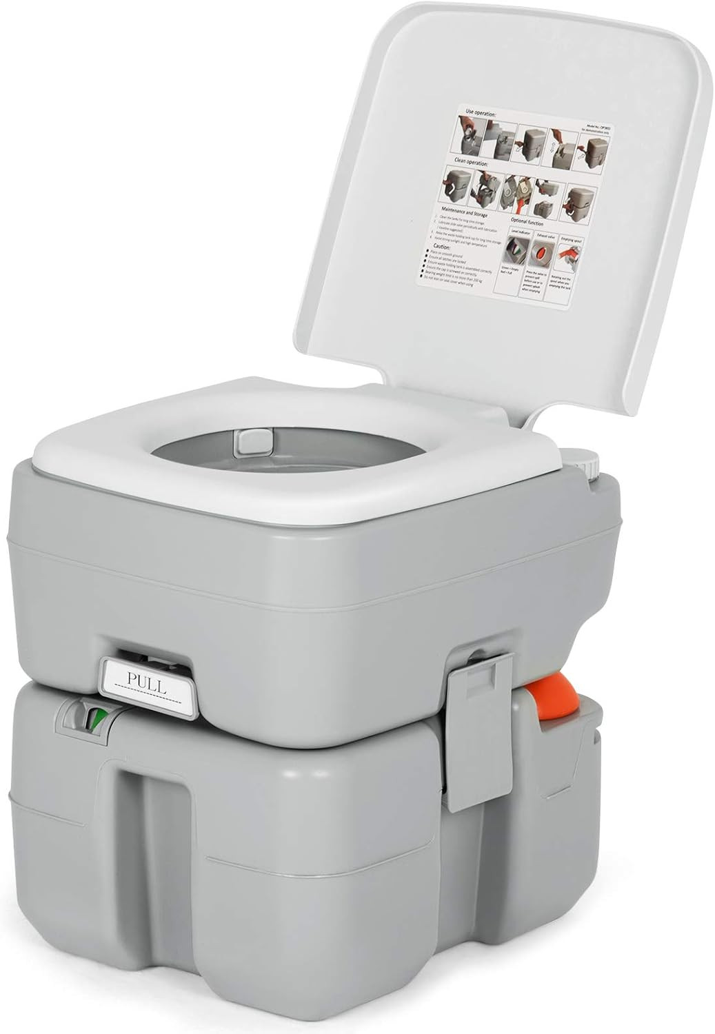 5.3 Gallon Portable RV Toilet with Level Indicator & Anti-Leak Pump for Camping
