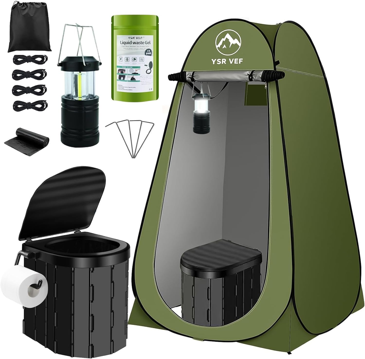 Portable Toilet Kit, Camping Toilet with Pop-Up Privacy Tent and Poo Gel Toilet
