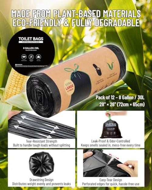 Portable Toilet with Urine Gel & Leak-Proof Black Toilet and Blue Urine Gel