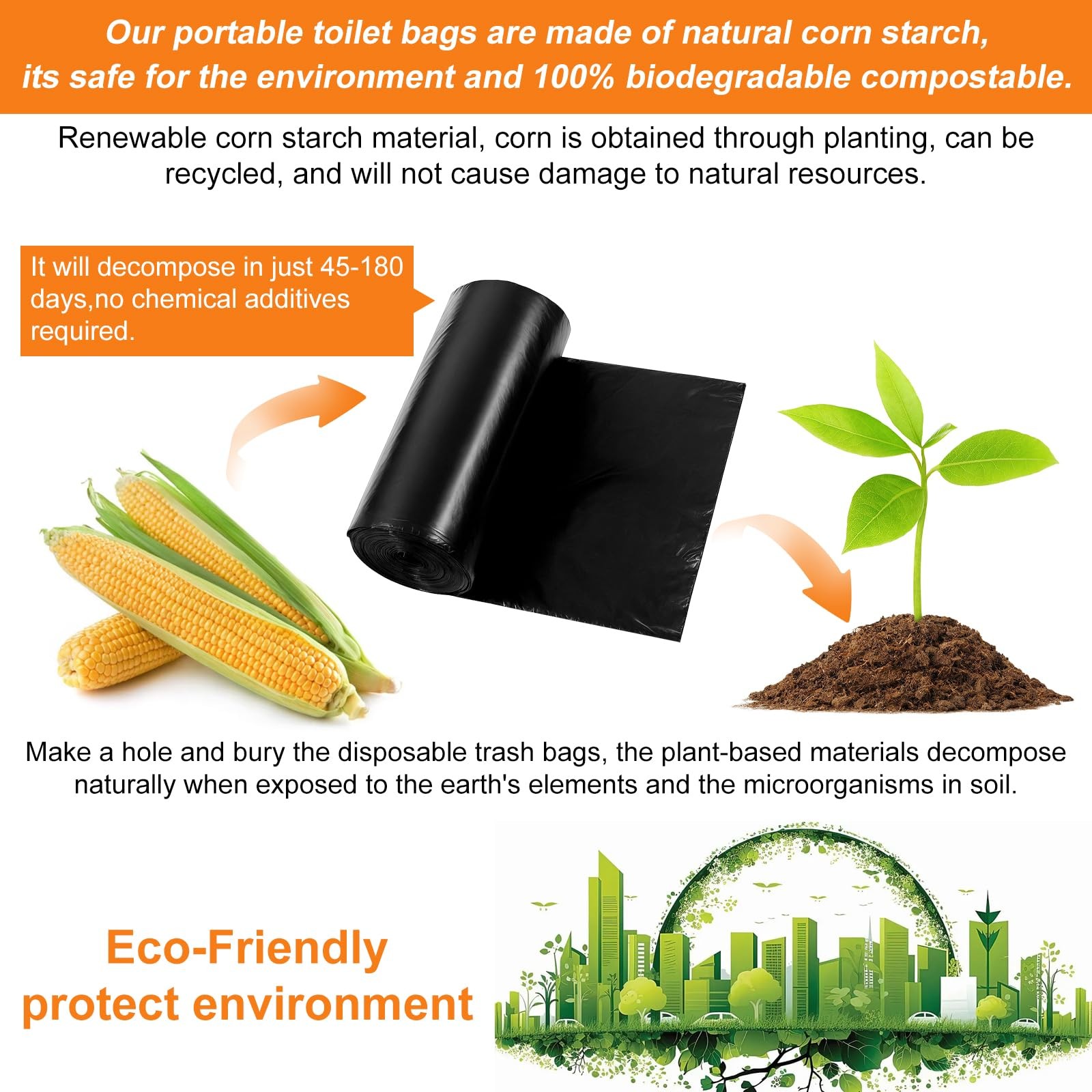 100PCS Portable Toilet Bags 8 Gallon Camping Toilet Bags, Toilet Replacement…