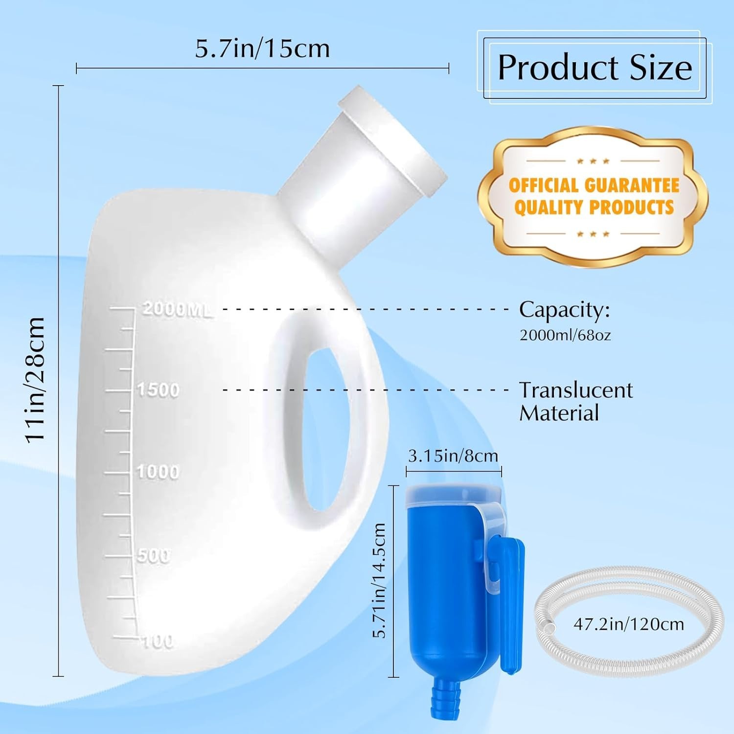 Men’s Reusable Urinal Bottle – 47.2in Funnel with Anti-Odor Design for Comfort