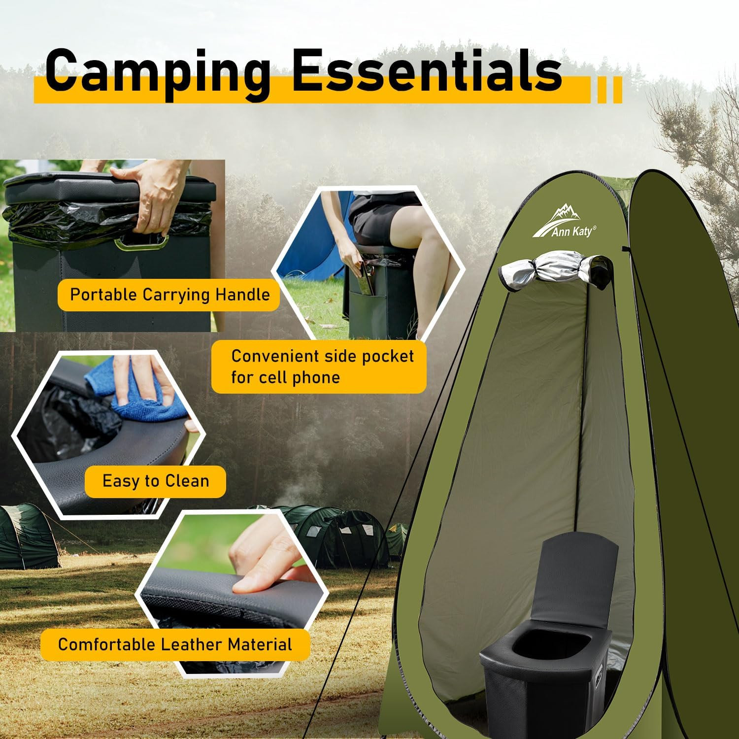 Portable Toilet with Pop up Privacy Tent,Xl Large Portable Toilet for Adults, Ou