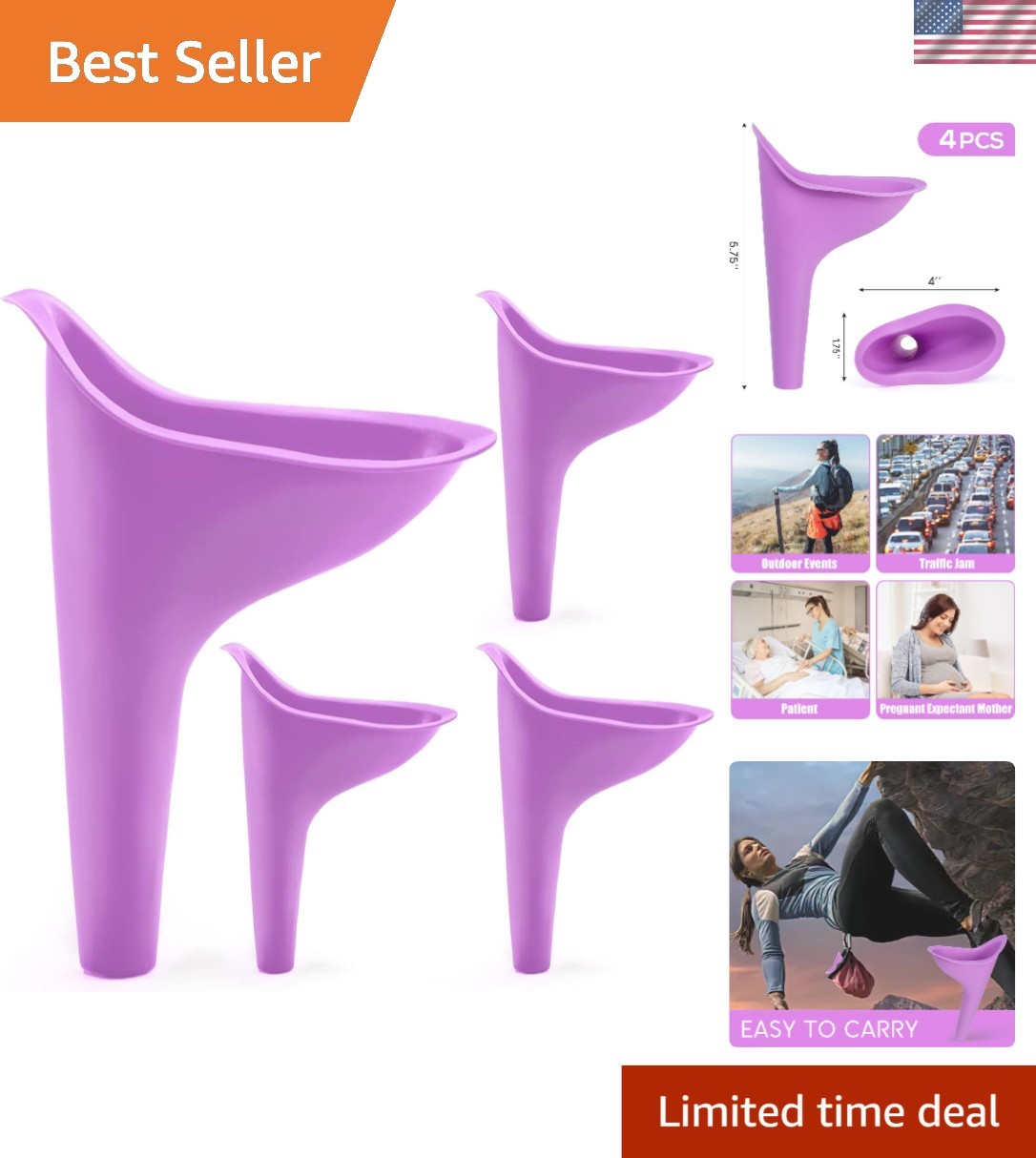 4PCS Purple Portable Female Urinal Funnels for Travel & Outdoor Comfort