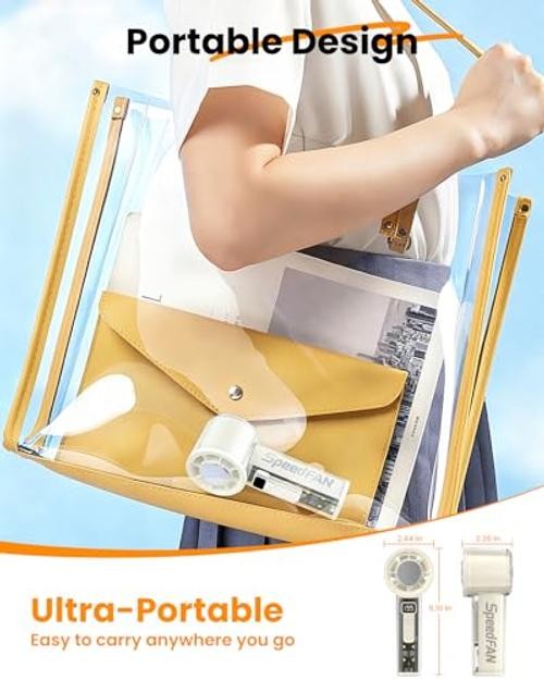 Portable Handheld Turbo Fan, 5-Speed Adjustable USB-C Rechargeable with White