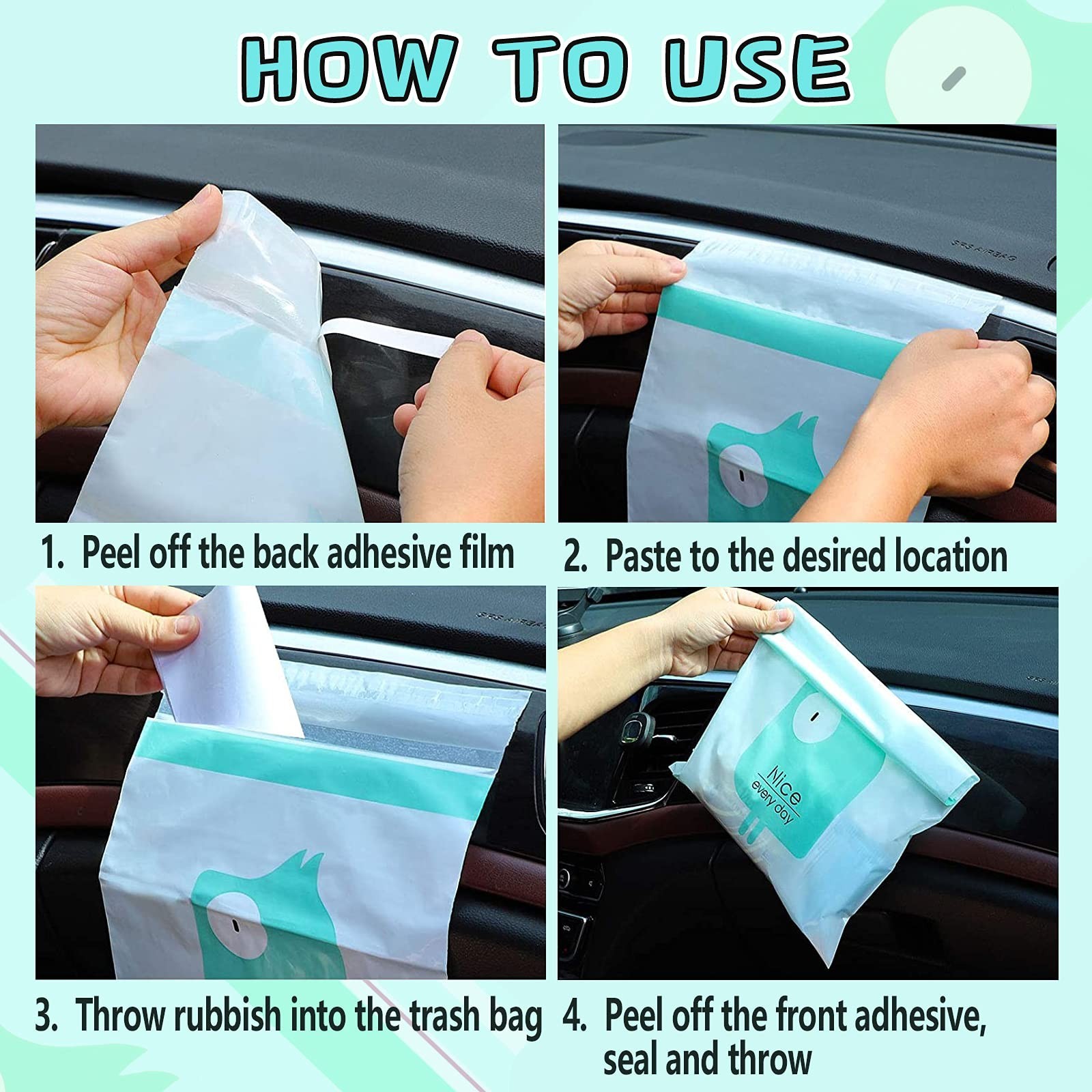 72pcs Car Trash Bags Easy Stick-On Disposable Portable Car Garbage Bags, Wate…