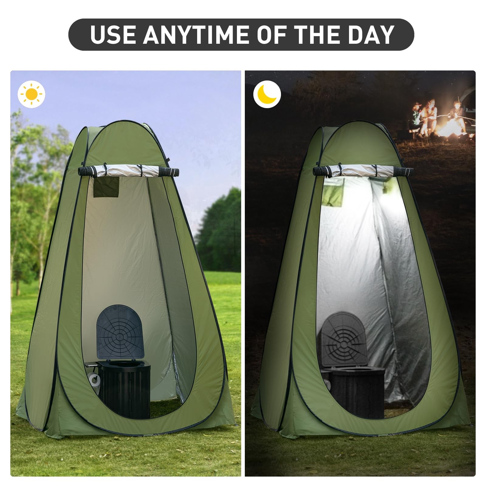 Thallike Portable Camping Toilet with Pop-Up Privacy Tent, Normal, Army Green
