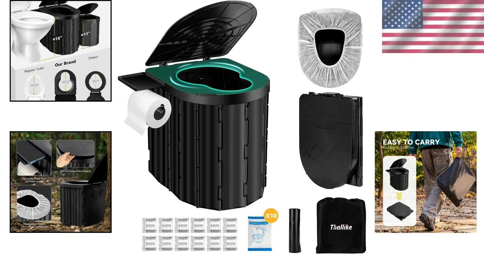 Upgraded Outdoor Portable Toilet – 400 lbs, Hygienic Travel Solution for All