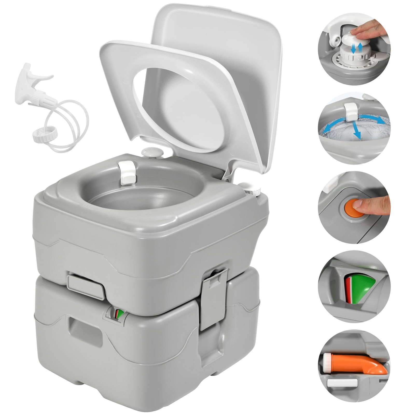 YITAHOME Portable Toilet Camping Porta Potty 5.8 Gallon with Hand Sprayer and…