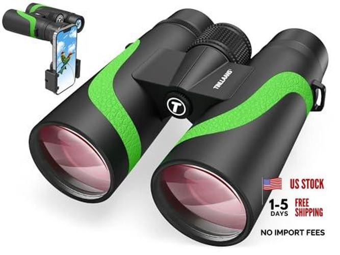 Green 15×55 UHD Binoculars for Adults – High Powered with Phone Adapter – Large