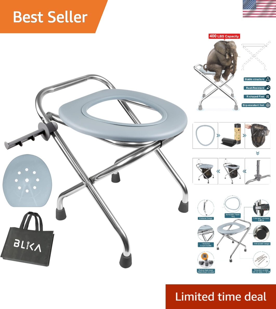 400lbs Stainless Steel Foldable Camping Toilet – Perfect for Outdoor Travel