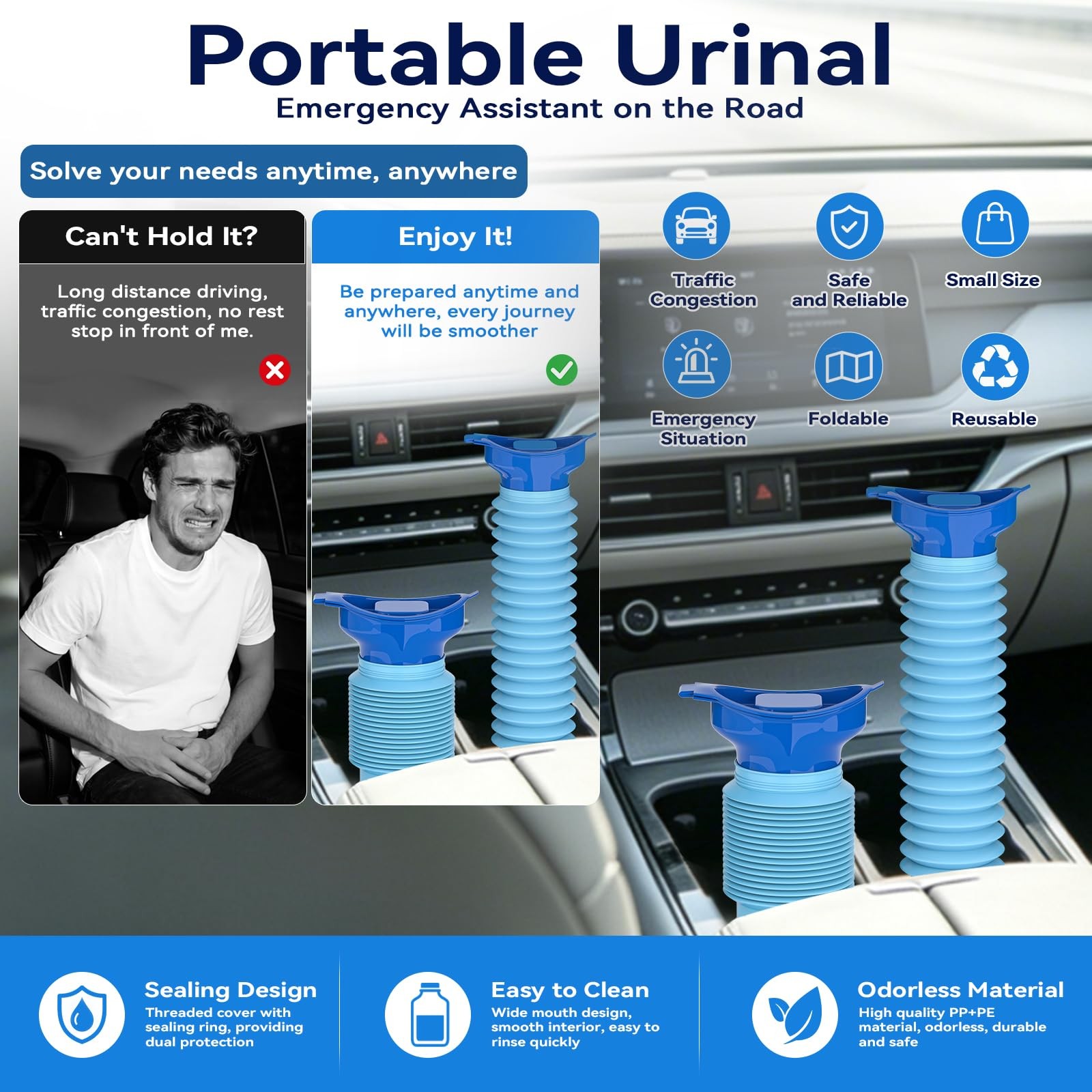 Portable Urinal Emergency Pee Bottle 750ml Foldable Mobile Toilet Car Camping