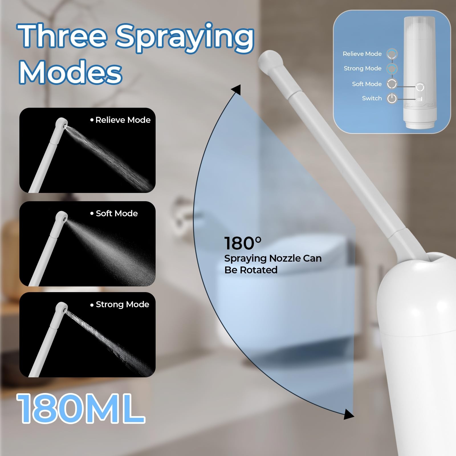 Bidet Portatil Electrico Recargable USB C Con 3 Opciones De Presion Pro