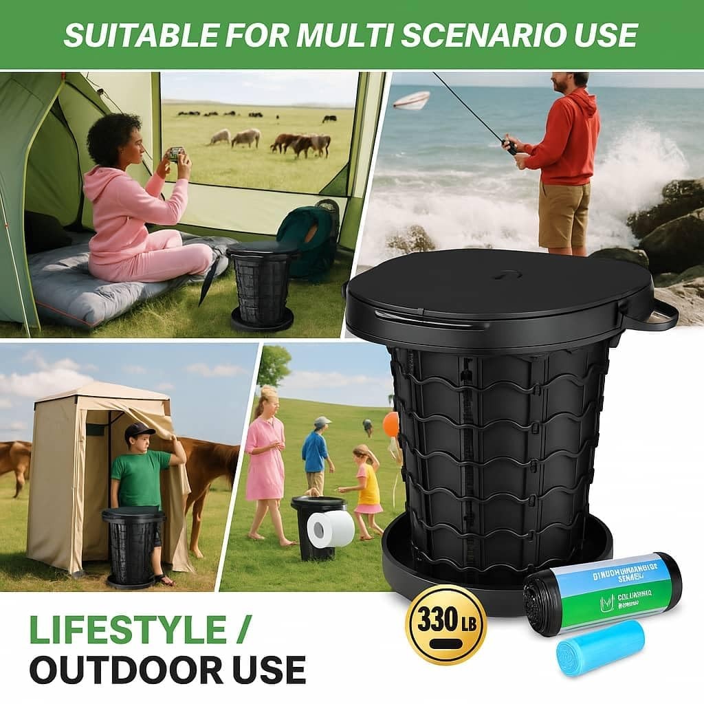 Portable Toilet for Camping Adults & , Height Adjustable Foldable Camping Toi…