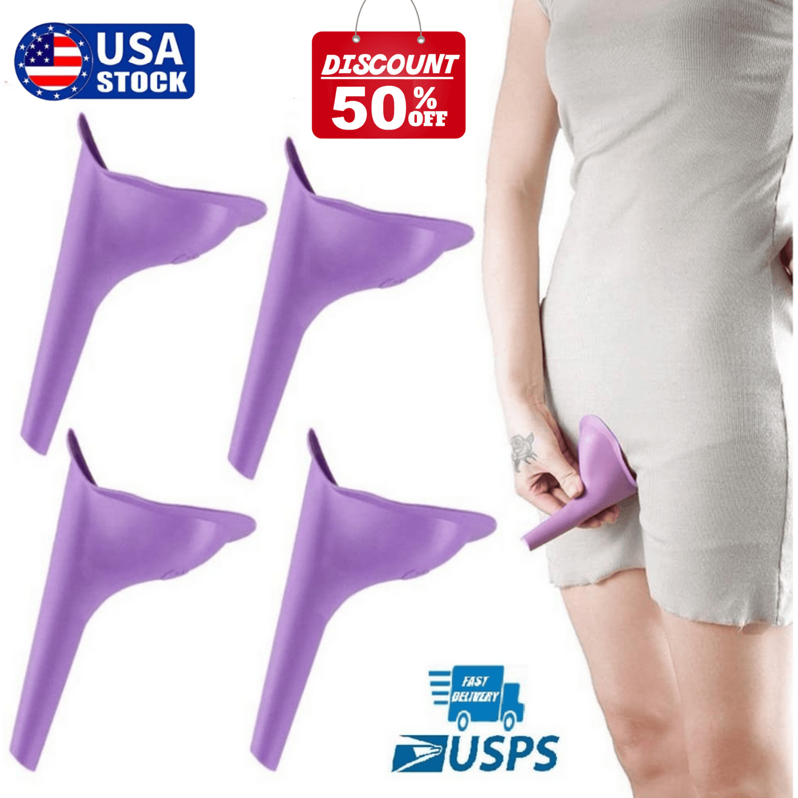4PCS Portable Female Urinal Soft Silicone Urination Device Stand Up Emergency