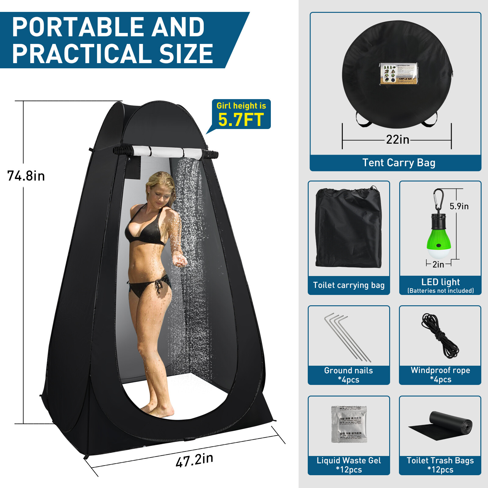 Portable Camping Toilet with Pop-Up Privacy Tent Outdoor Portable Folding Toilet