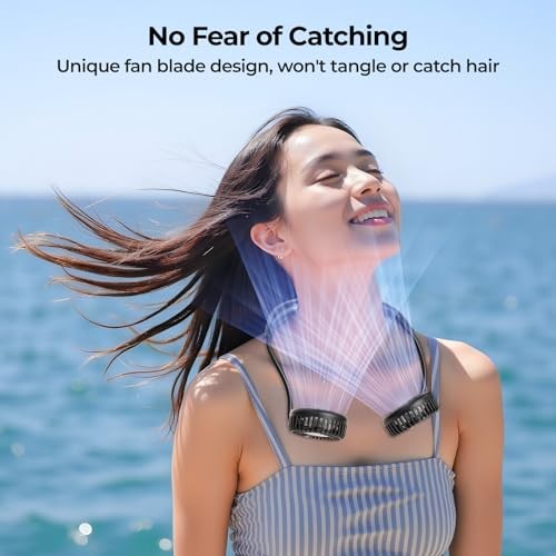 2600mAh Portable Neck Fan, Wearable Hands-Free Battery Operated with Black