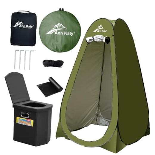 Portable Toilet with Pop Up Privacy Tent,XL Large Portable Toilet Green+Black