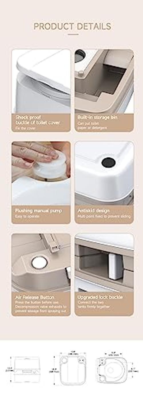 12L Premium Portable Travel Toilet – 3.2 Gallon Waste Tank, 2.6 Gallon Fresh