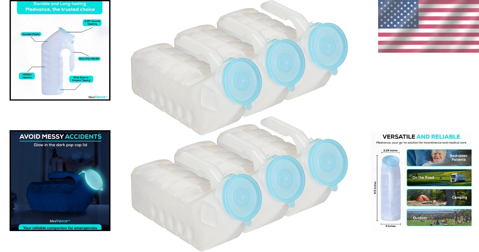 Durable Plastic Pee Bottles 1000ml 6-Pack