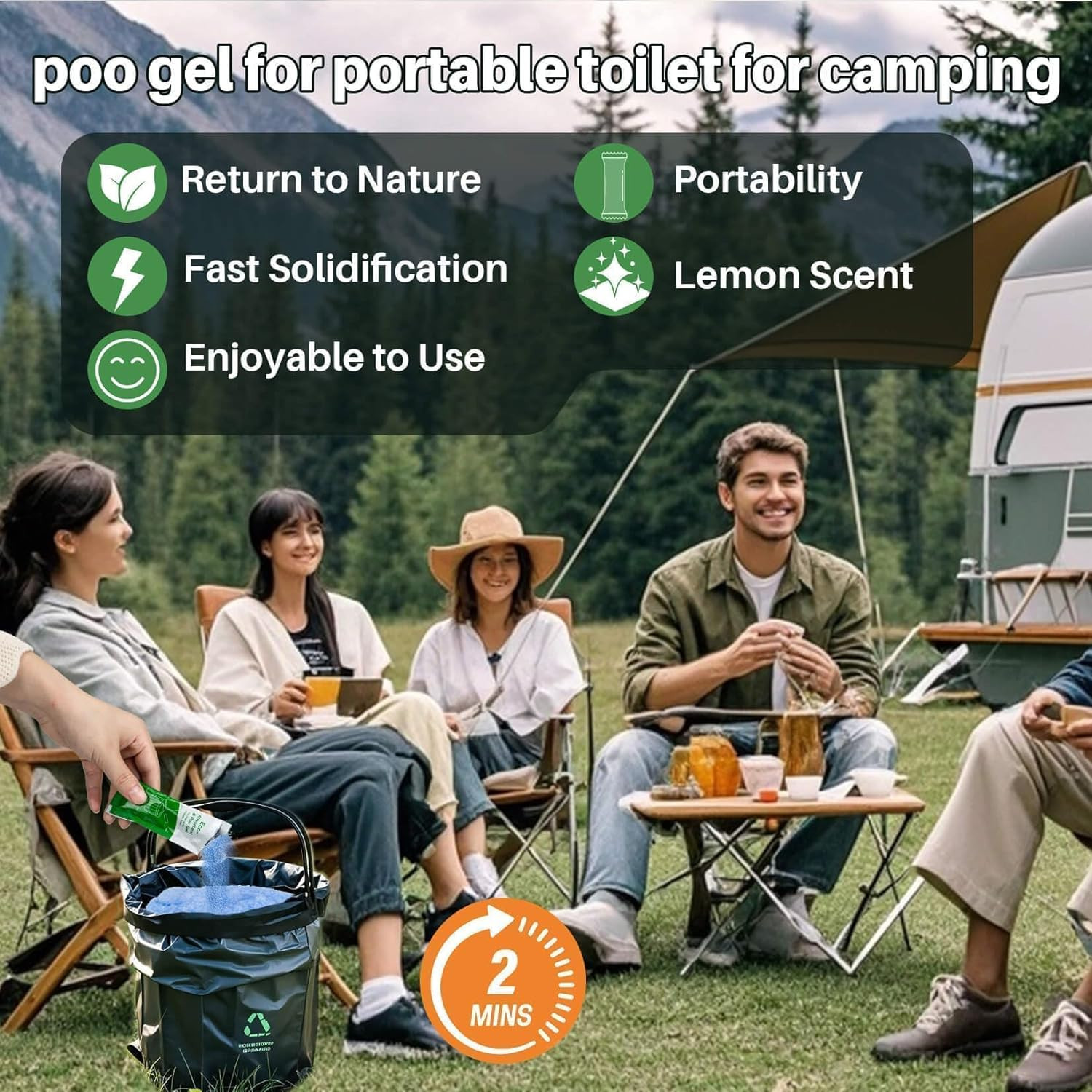 28 Packs Poo Gel for Portable Toilet – Camping Toilets Bags Lemon Eco Gel for Ca