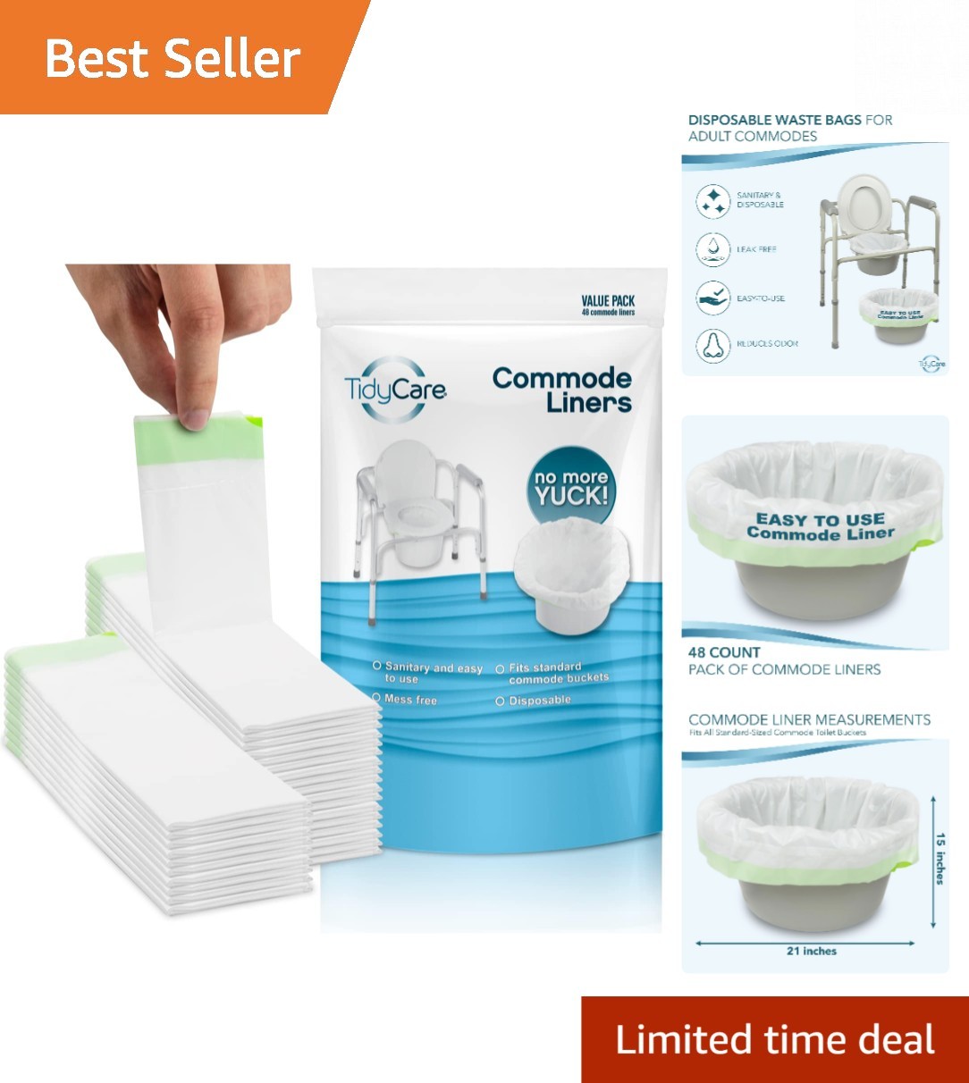 48 Universal Fit Disposable Commode Liners – Leak-Free Bedside Toilet Bags