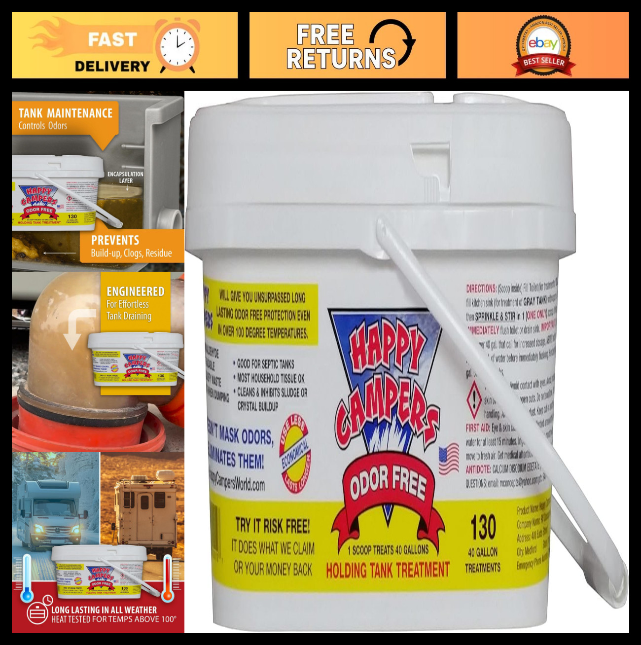 RV Toilet Treatment & Holding Tank Cleaner – Odor Control, Clog Prevention, 130