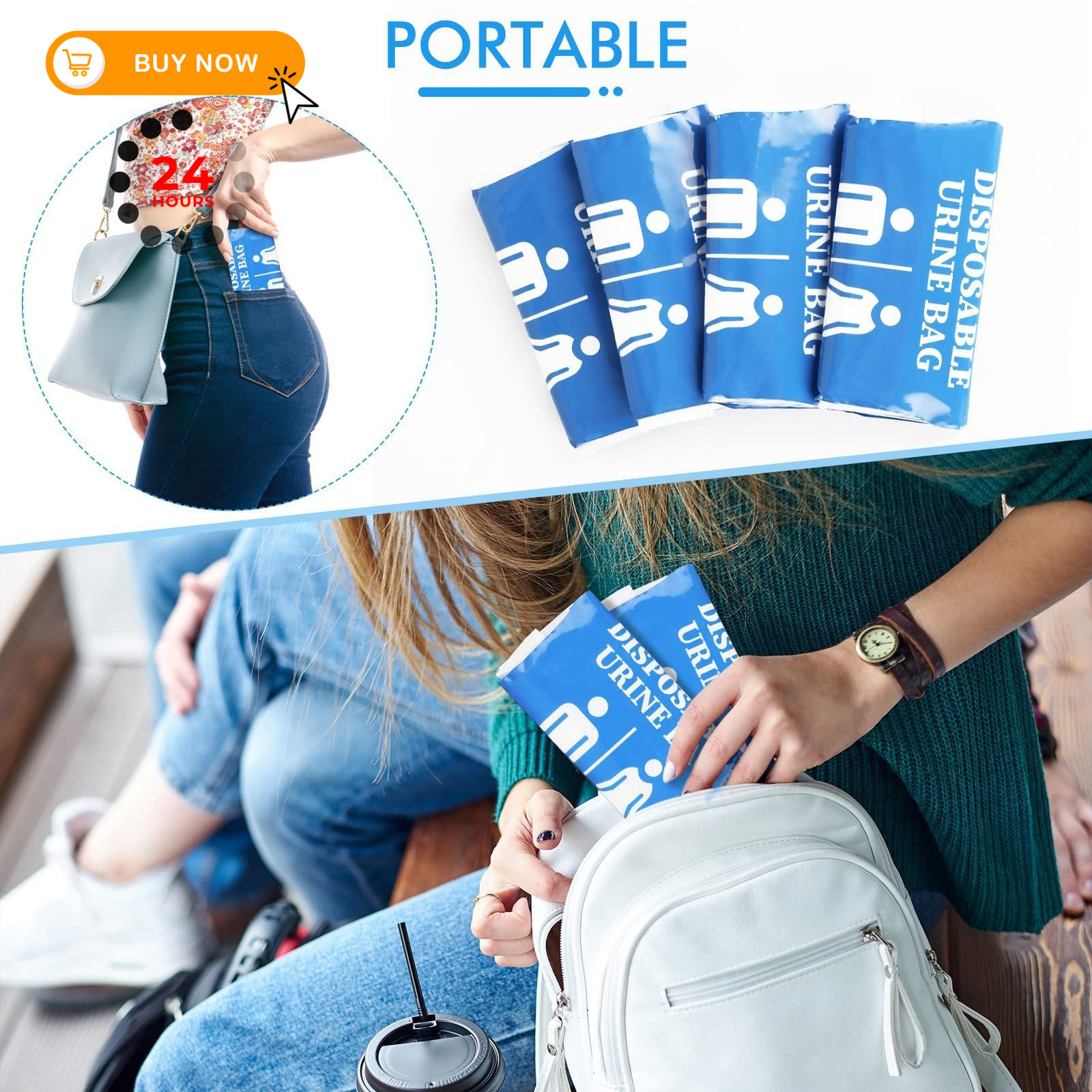 Disposable Urine Bags for Women/Men, 12 Pack Travel, 800CC, Blue-12