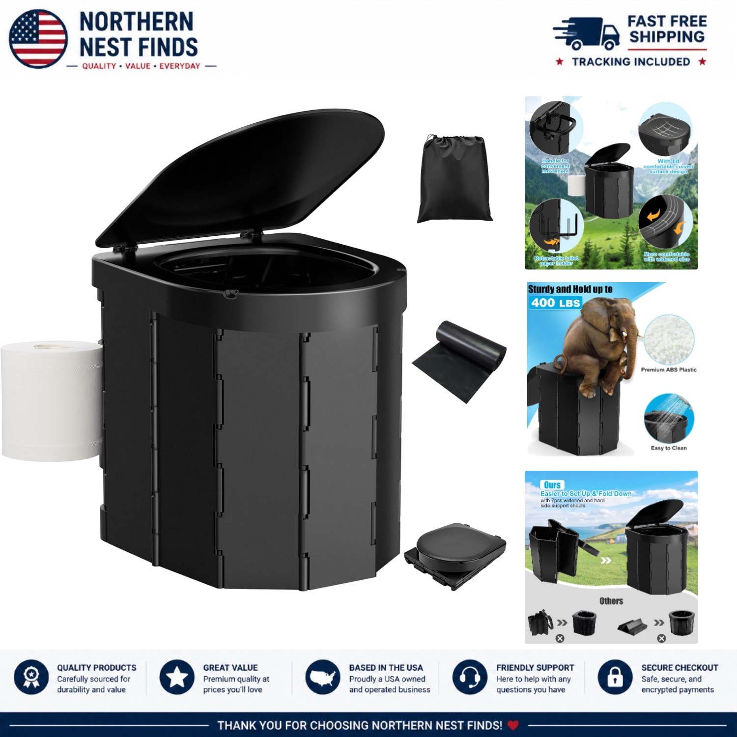 Portable Camping Toilet with Retractable Holder – Waterproof & Compact