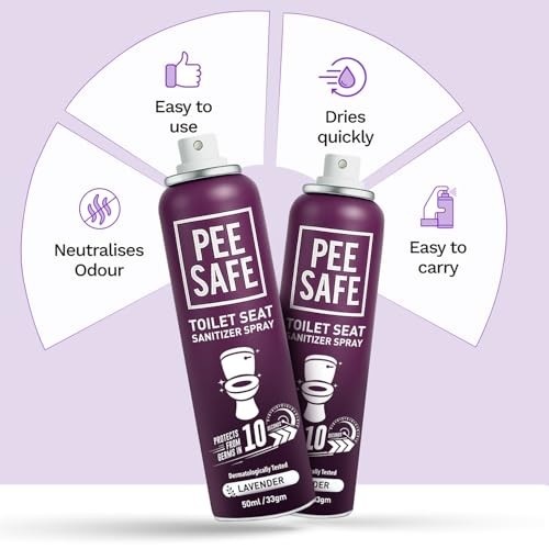 Pee Safe Toilet Seat Sanitizer Spray Lavender Travel Size Pack of 2X50ml