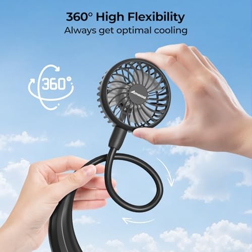 2600mAh Portable Neck Fan, Wearable Hands-Free Battery Operated with Black