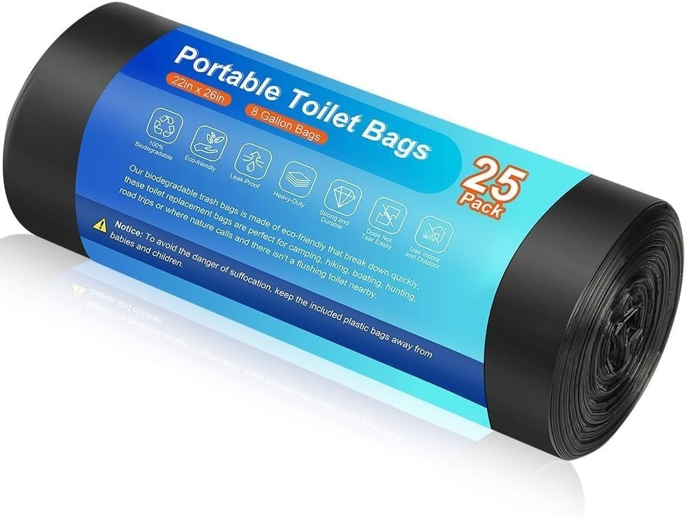 Easy Use Biodegradable Toilet Waste Bags – 30.28L Capacity, Ideal for Campers