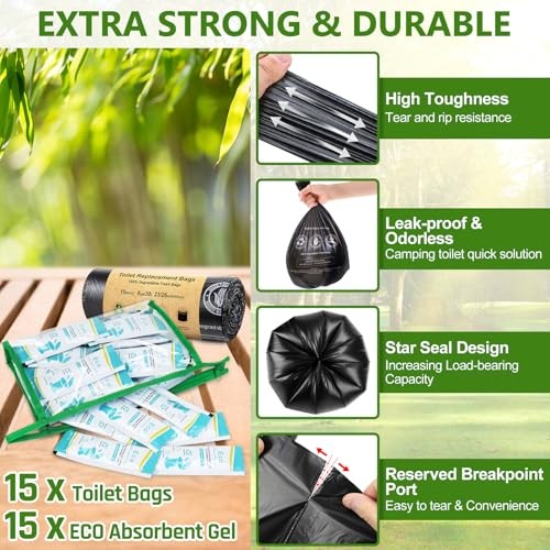 Camping Toilet Bags Eco Absorbent Gel Set, 15 Pcs-toilet Bags and Gel Set