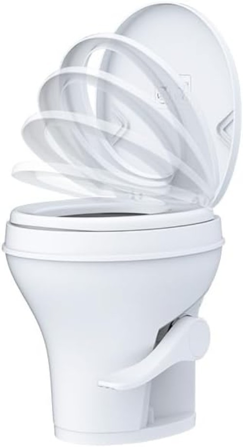 Residential Height Camper/RV Toilet with Sprayer Attachment, 18.5” Standard H…