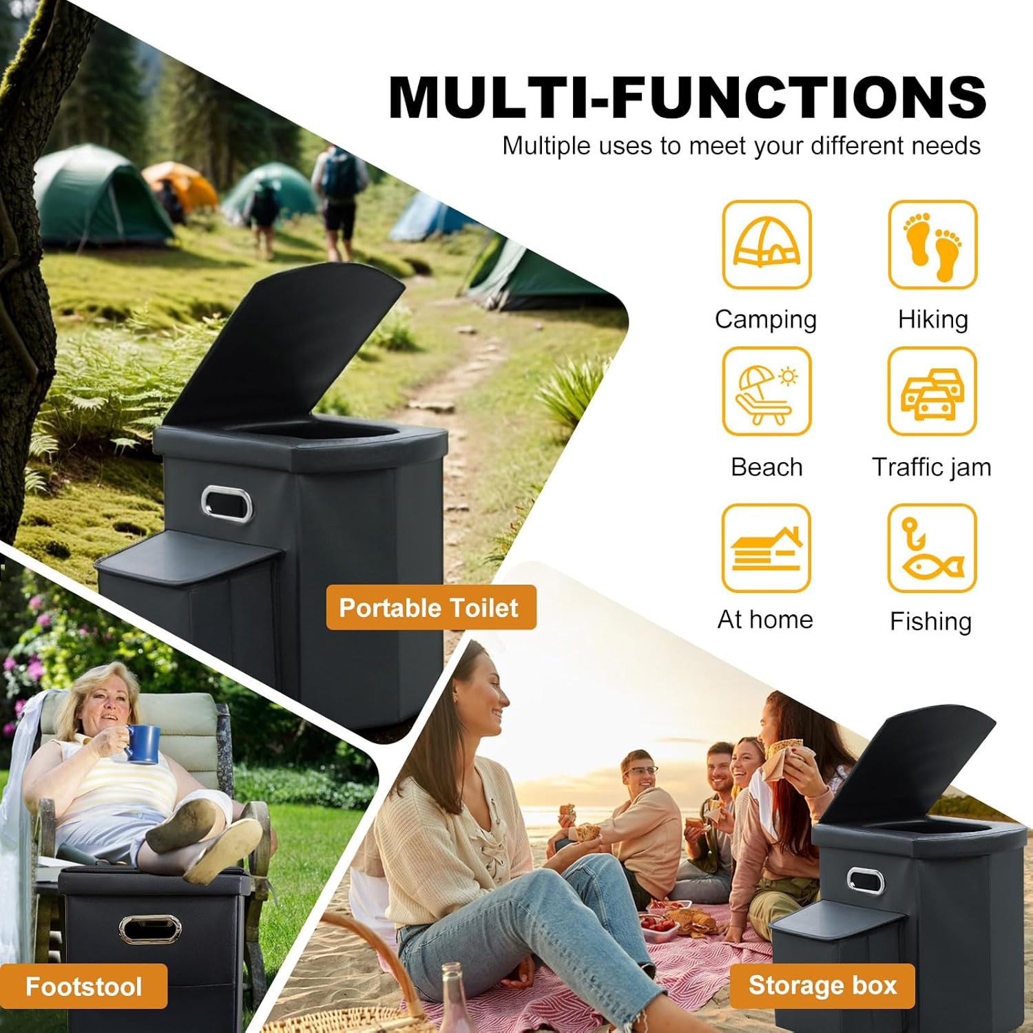 Upgrade XL Portable Toilet for Adults, Extra Large Portable Travel Floding Toile