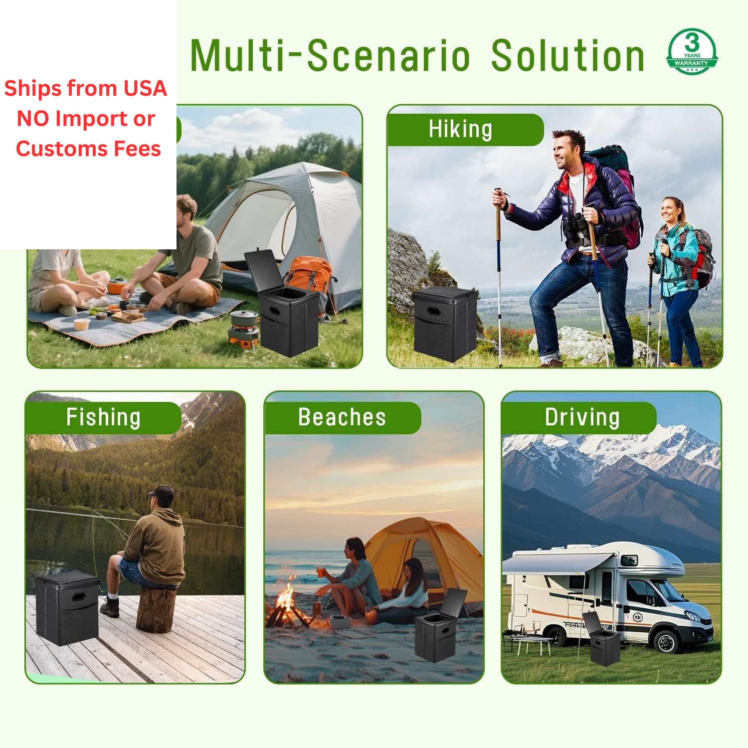 Panmout 16.5″ XL Portable Toilet for Camping, Foldable Travel Black