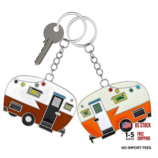 Thinp 2 Pieces Camper Keychain, RV Camper Keyring Accessories for Yellow+brown