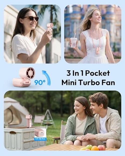 Mini Portable Handheld Fan, 6-Speed Turbo Cooling, Max 15 Hrs Pink