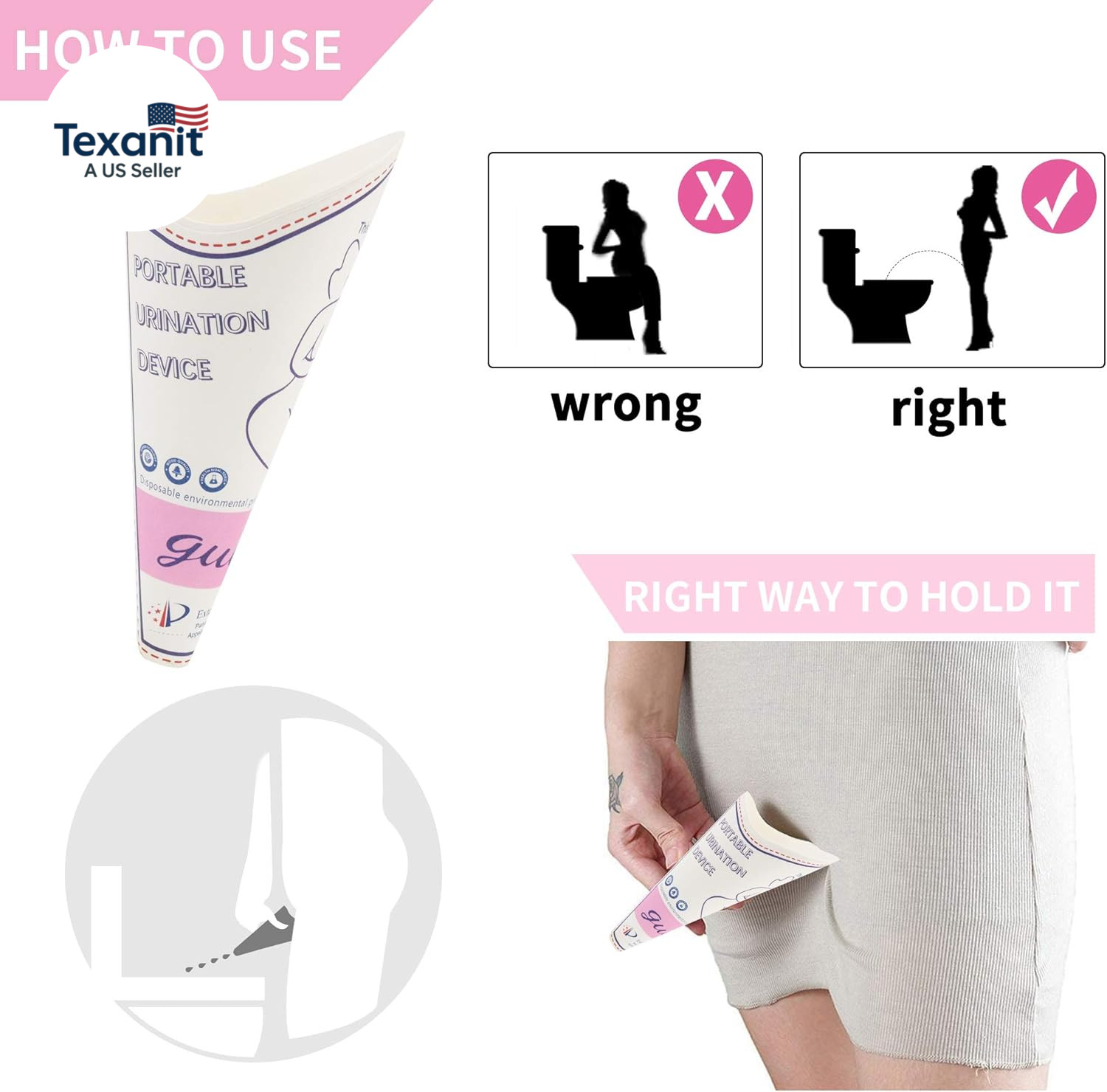 Disposable Female Urination Device, Portable Waterproof Paper Pee Funnel for Wom