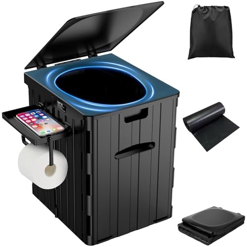 Foldable Camping Toilet XL 15.4H with Detachable Phone Shelf
