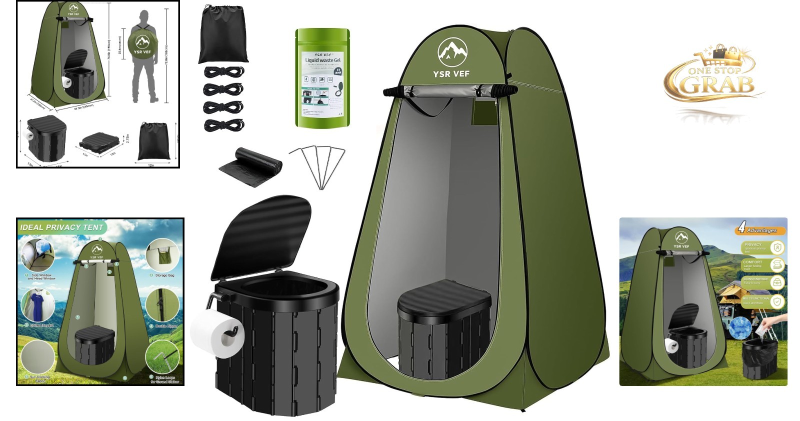 Portable Camping Toilet Kit with Pop-Up Privacy Tent and Accessories