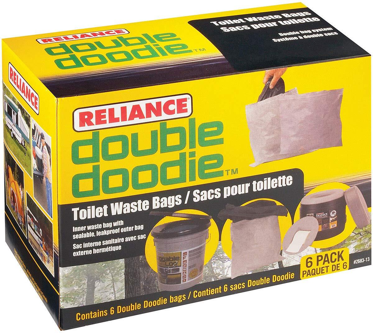 Reliance Double Doodie Toilet Waste Bags Pack of 6 Leak Proof Zip Lock