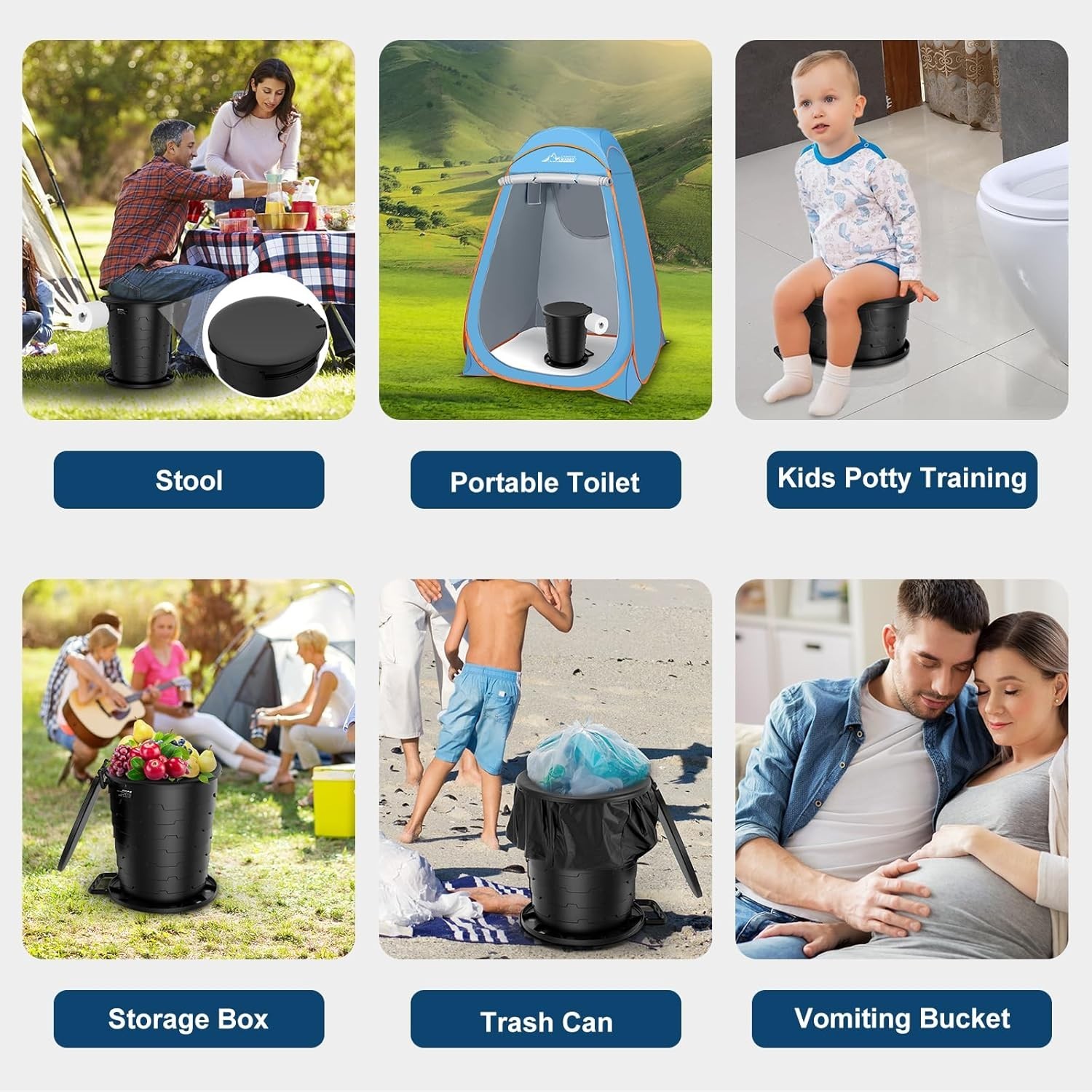 Upgraded Portable Camping Toilet with Adjustable Height & Toilet Paper Holder