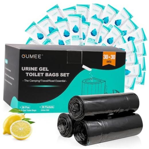 Oumee 30 Portable Toilet Bags with 30 Poo Gel Set, Lemon-[30Bags+30Gel Packets]