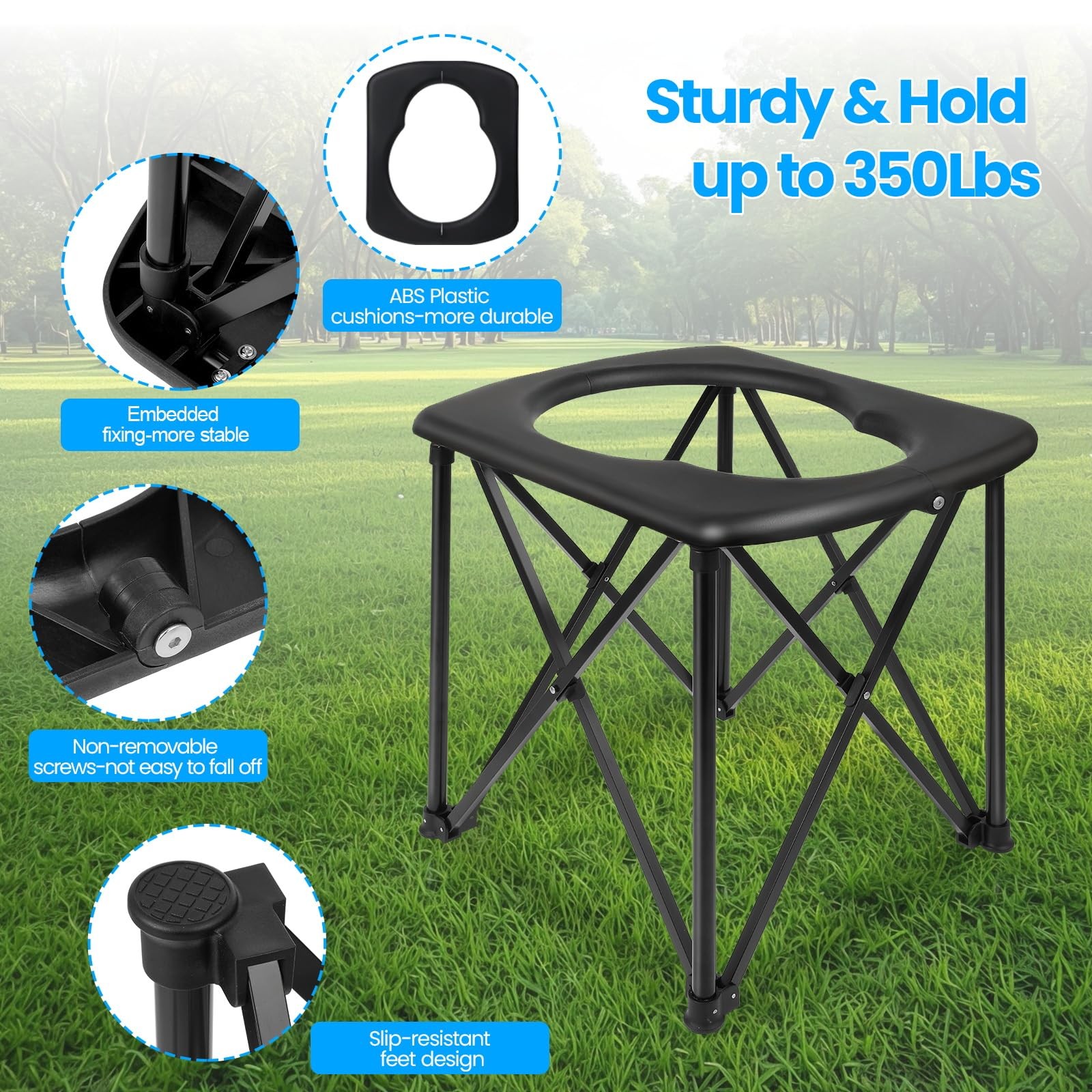 Ultralight Portable Camping Toilet 6” Foldable 2-Second Setup for Travel 350LBS