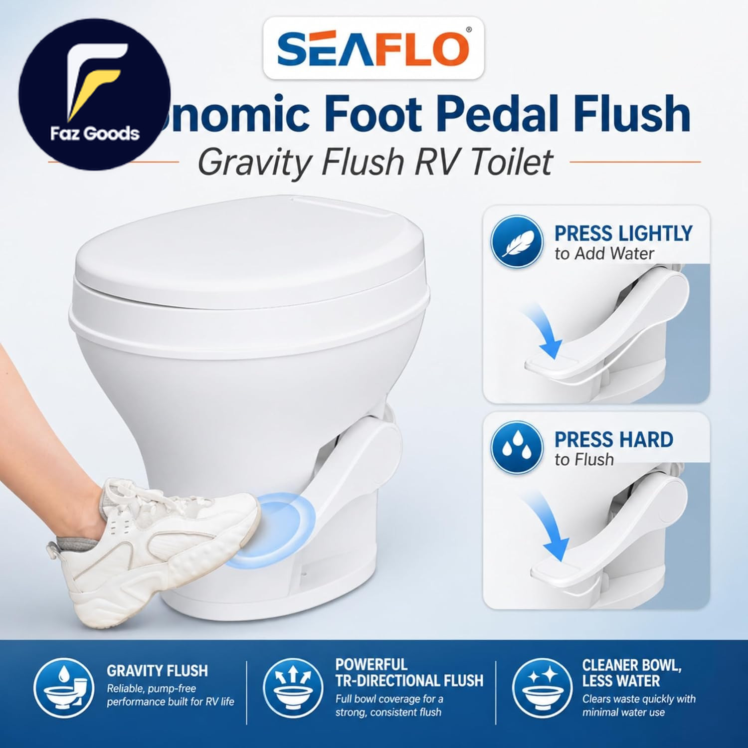 RV Toilet with Sprayer Attachment White 18.4” Residential Height, Gravity Flush