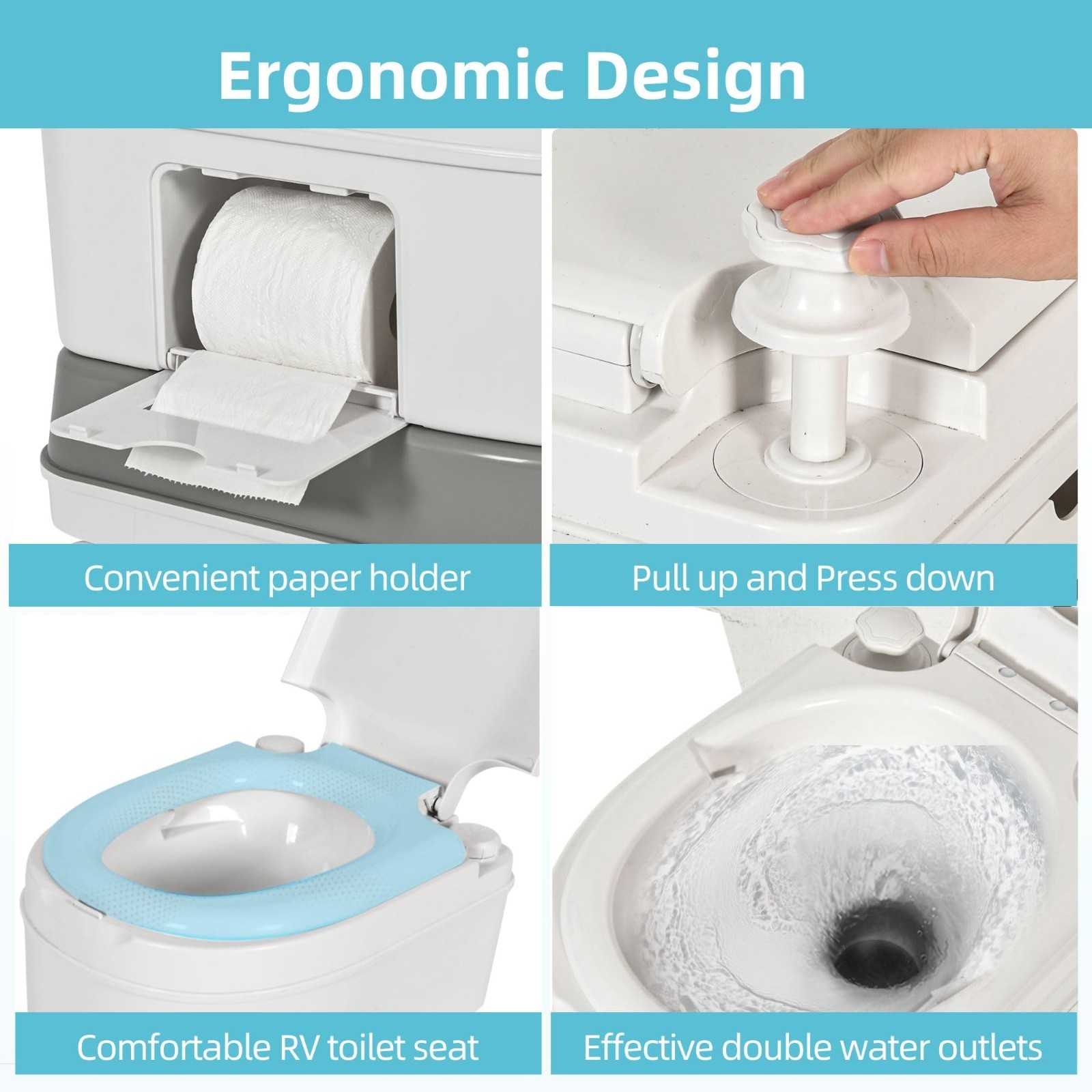 Portable 6.34 Gallon RV Toilet – Camping Porta Potty, Leak-Proof, Handle Pump, I