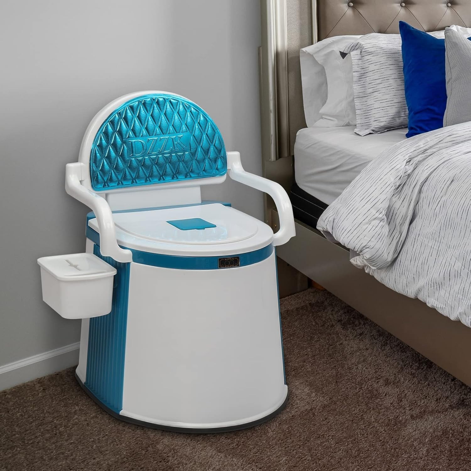 Portable Toilet | Back & Handrail Design Commode with 5 Gallon Bucket Inner